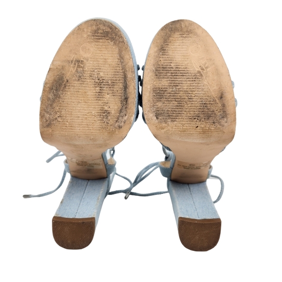 Olivia Ferragamo Hoover Blue Denim Fabric Lace Up Block Heels Women's Size 6.5 - Picture 10 of 13